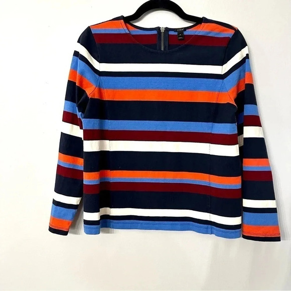 J. Crew Women's Long Sleeve Multicolor Striped Top with Zipper Back Size M GUC - Picture 2 of 7